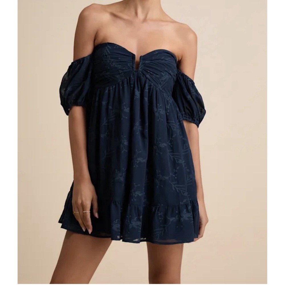 Lulu's Navy Off-Shoulder Mini Dress